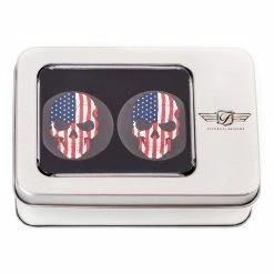 Figurati Designs Swing Arm Pivot Covers Black Red/White/Blue Skull -GAS TANK ACCESSORIES SHOP 10287745 B V3