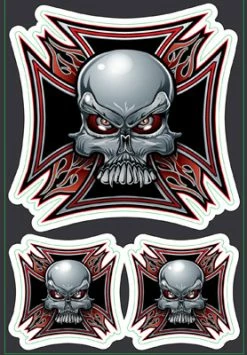 Lethal Threat Designs Lethal Threat Iron Cross Skulls Mini Decal