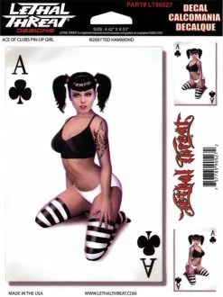 Lethal Threat Designs Lethal Threat Ace Of Clubs Pin Up Girl Decal -GAS TANK ACCESSORIES SHOP 170 455 B V1